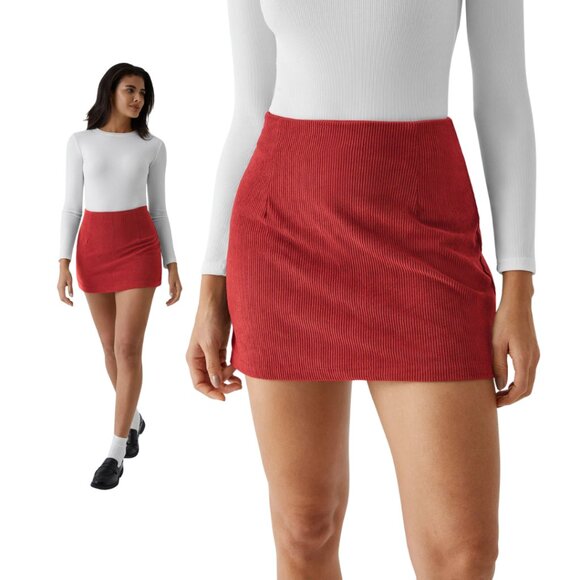 HALARA High Waist 2 In 1 Corduroy Red Mini Skort Skirt Size Medium NWT - Picture 1 of 7